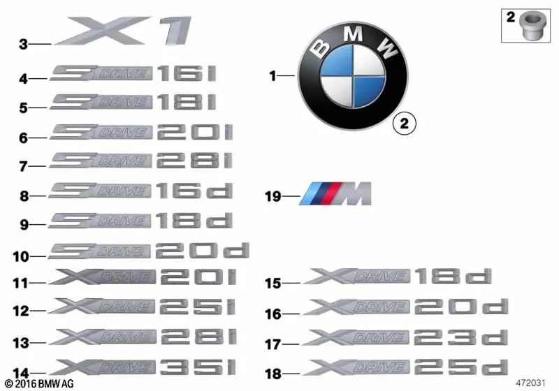 Insignia para BMW X1 E84, X3 E83N (OEM 51147362545). Original BMW.