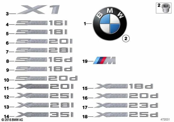 Insignia BMW X1 E84, X3 F25 (OEM 51147362657). Original BMW