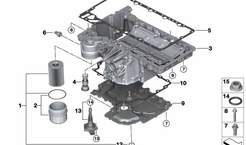 Cárter de aceite para BMW X5 F85, X6 F86 (OEM 11137854418). Original BMW