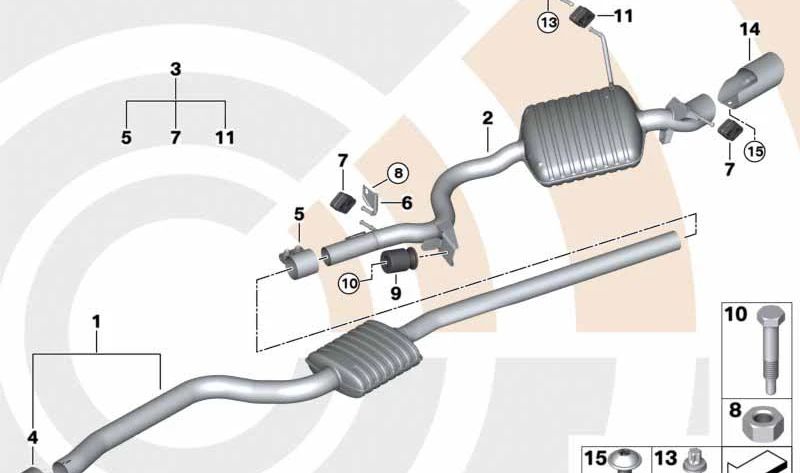 Kit de Montaje Silenciador Trasero para BMW E84 (OEM 18302455252). Original BMW.