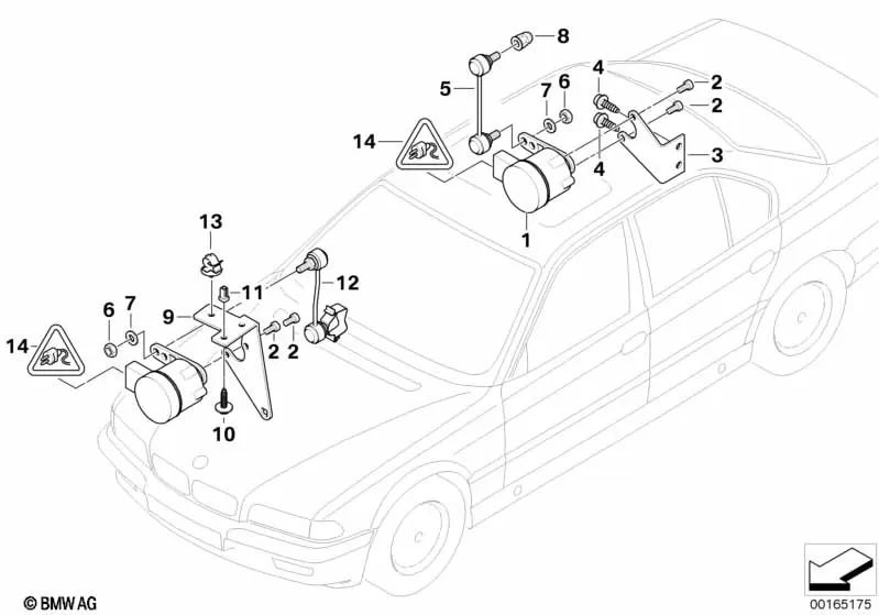 Soporte sensor de altura derecho para BMW Serie 7 E38 (OEM 37141182642). Original BMW.