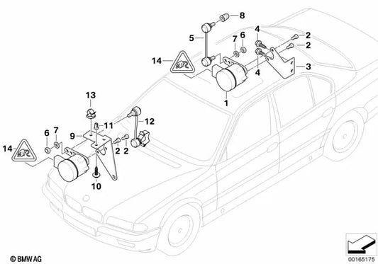 Right height sensor bracket for BMW 7 Series E38 (OEM 37141182642). Original BMW.