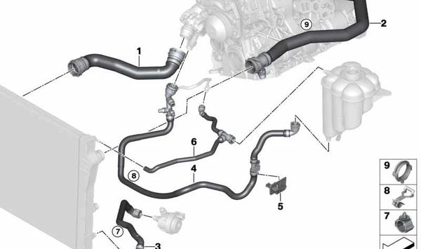 Manguera del radiador de refrigerante OEM 17128514081 para BMW F15 (X5). Original BMW.