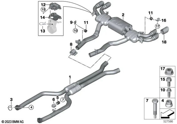 Protector térmico para BMW E81, E82, E87, E88, E90, E91, E92, E93, G30, G31, G32, G11, G12, G14, G15, G16, E84, E83, F25, F95N, G05N, F96N, G06N, G07N, G09 (OEM 18403412867). Original BMW