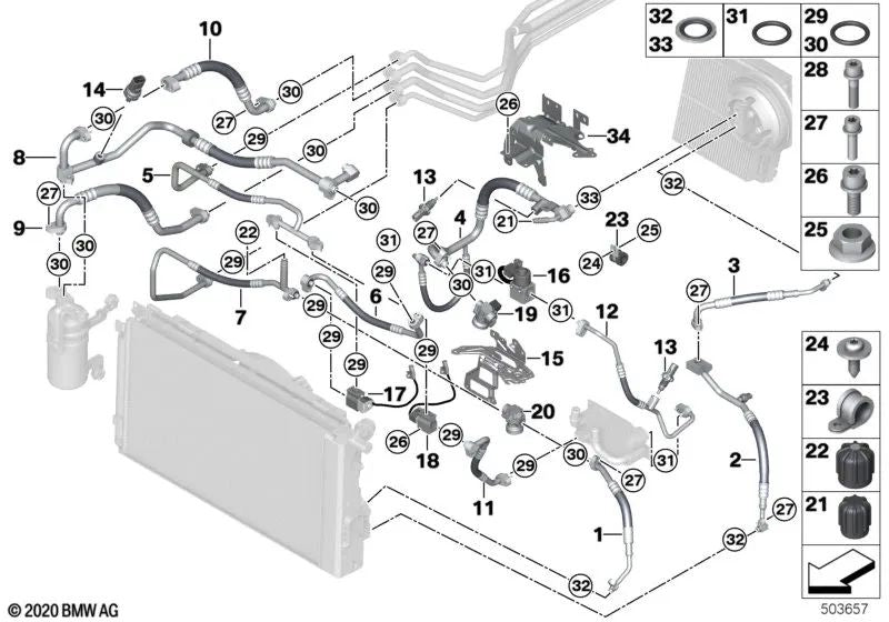 Tubería de succión delantera para BMW I01, I01N (OEM 64509291148). Original BMW