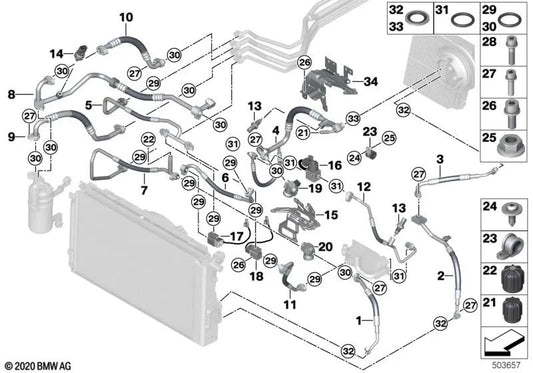 Tubería de succión delantera para BMW I01, I01N (OEM 64509291148). Original BMW