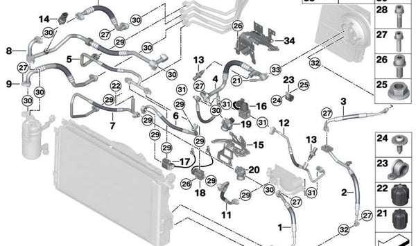 Línea de presión delantera para BMW I01, I01N (OEM 64509291154). Original BMW