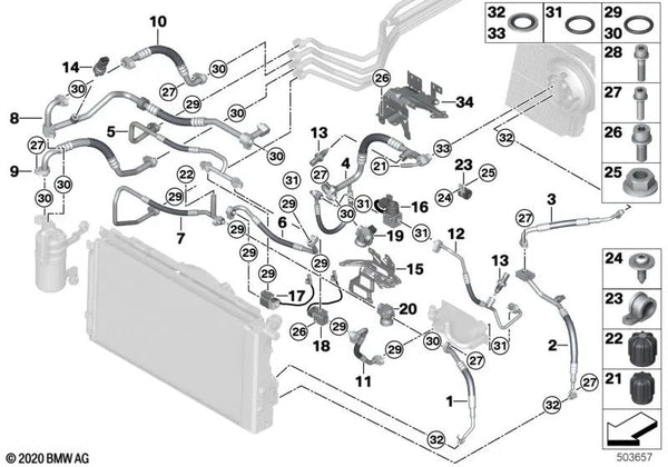 Soporte de Tubo de Climatización para BMW i I01, I01N (OEM 64219291285). Original BMW