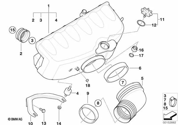 Conducción de aire para BMW Z4 E85, E86 (OEM 11617836381). Original BMW