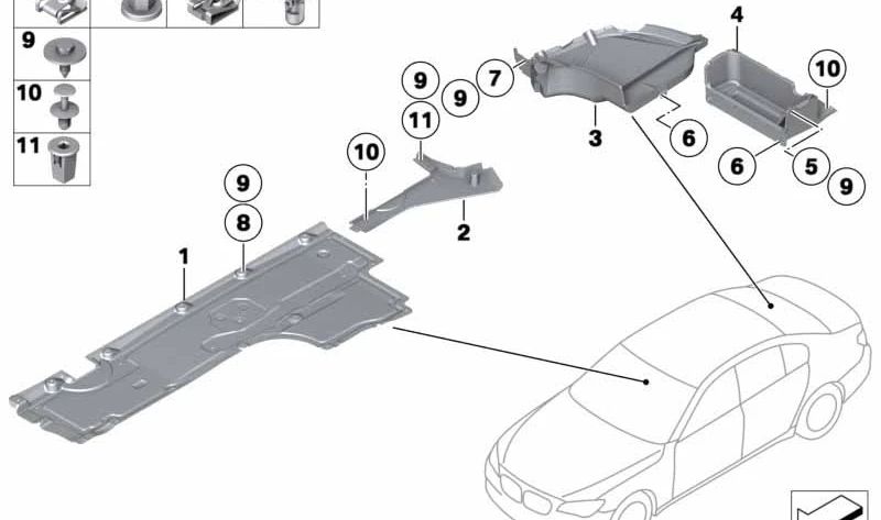 Cubierta derecha del depósito OEM 51757185136 para BMW F01, F02, F04. Original BMW.