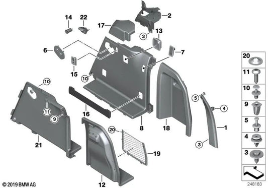 Tapa del maletero derecha para BMW F25 (OEM 51477222218). Original BMW