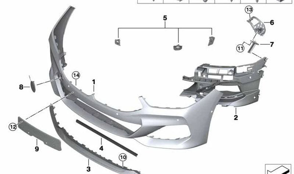 Revestimiento para parachoques delantero para BMW Serie 8 G14, G15, G16 (OEM 51118076679). Original BMW