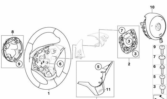 Volante deportivo M de cuero con levas de cambio OEM 32342283949 para BMW E60, E61, E63, E64. Original BMW.