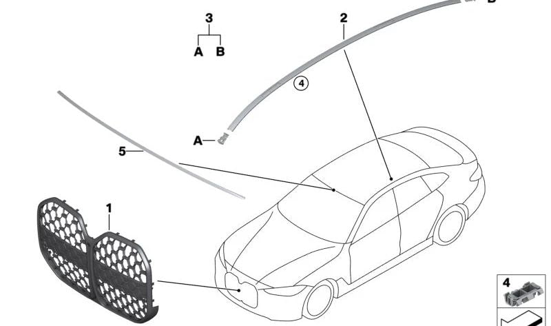 Primed roof moulding left for BMW 4 Series G26, G26E, G26F, G26N (OEM 51137930957). Original BMW