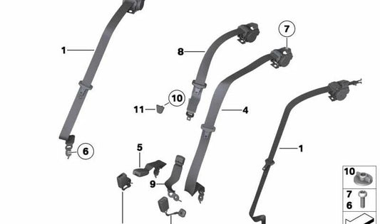 Cinturón superior trasero central para BMW Serie 5 F10, F18, Serie 7 F01, F02 (OEM 72119163242). Original BMW