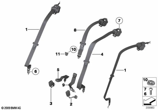 Correa inferior trasera derecha para BMW Serie 5 F10, F11, F18, Serie 6 F06 (OEM 72119172380). Original BMW.