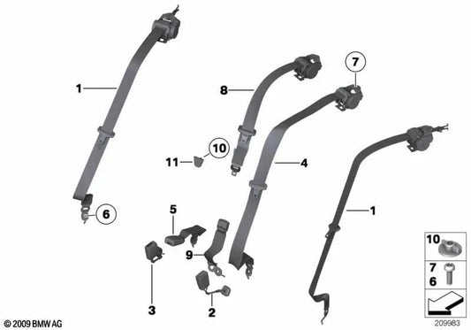 Sicherheitsgurt hinten für BMW 5er F10, F10N, 7er F01, F02, F04 (OEM 72119163245). Original BMW.