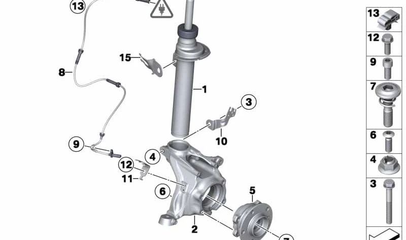 Amortiguador delantero derecho OEM 31316796410 para BMW F25, F26. Original BMW.