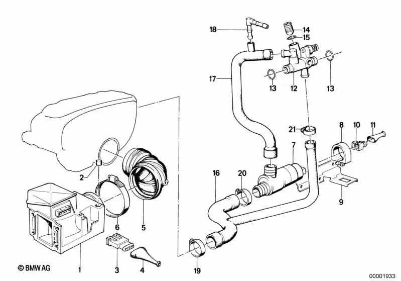 Hose for BMW 3 Series E30 (OEM 13411309613). Genuine BMW