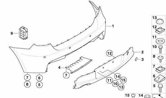 Carcasa parachoques trasero superior para BMW E87 (OEM 51127837434). Original BMW