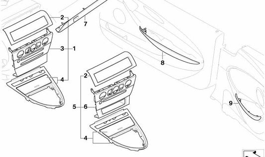 Right instrument panel decorative strip for BMW E63, E63N, E64, E64N (OEM 51458028866). Original BMW