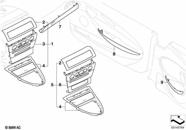 Revestimiento Decorativo del Aireador Central para BMW E63, E63N, E64, E64N (OEM 64228029037). Original BMW.