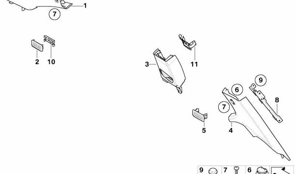 Embellecedor pilar C izquierda para BMW Serie 3 E92, E92N (OEM 51436954647). Original BMW