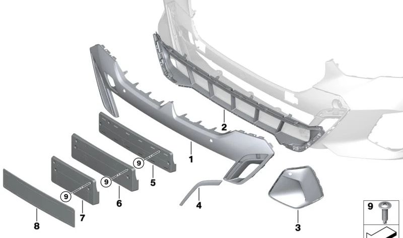 Conduit d'air droit (rideau d'air) OEM 51115A6EA72 pour la BMW Série 3 (G20, G21). BMW d'origine.