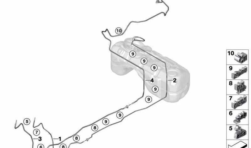 Tubería de combustible trasera OEM 16127404095 para BMW G01, F97, G02, F98. Original BMW.