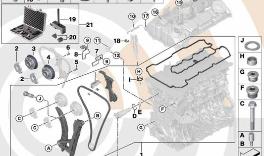 Open Upper Timing Chain Repair Kit for BMW 1 Series E81, E82, E87N, E88, 3 Series E90, E91, E92, E93, 5 Series E60N, E61N (OEM 11312420004). Original BMW