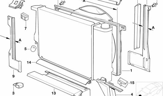 OEM 17111712372 fan housing for BMW E34. Original BMW.