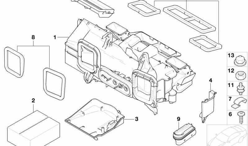 Carcasa vacía para unidad de calefacción y climatización OEM 64116913399 para BMW E65, E66. Original BMW.