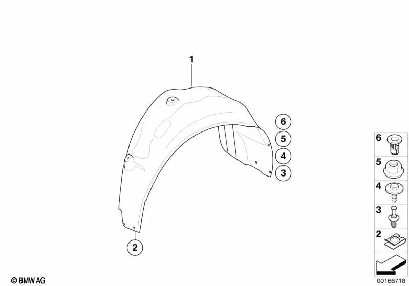 Cubierta del pasarruedas trasero izquierdo para BMW E82 (OEM 51718051593). Original BMW.