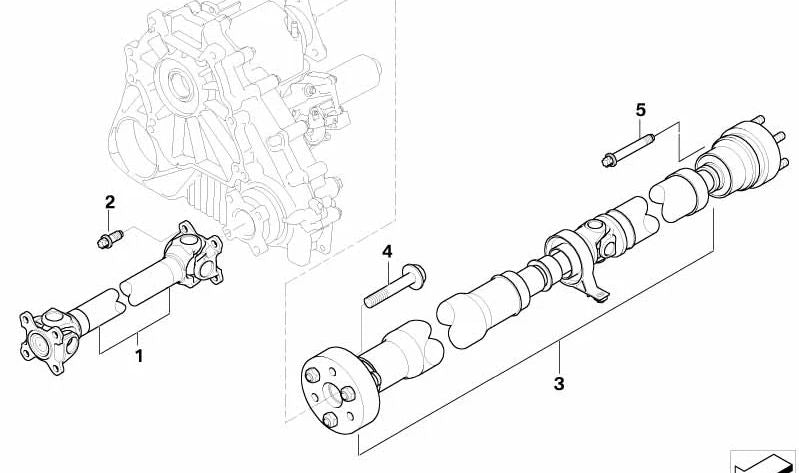 Cardán trasero OEM 26107573494 para BMW E60, E61. Original BMW