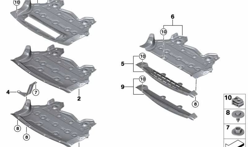 Protección del compartimento del motor para BMW F85, F86 (OEM 51758056725). Original BMW