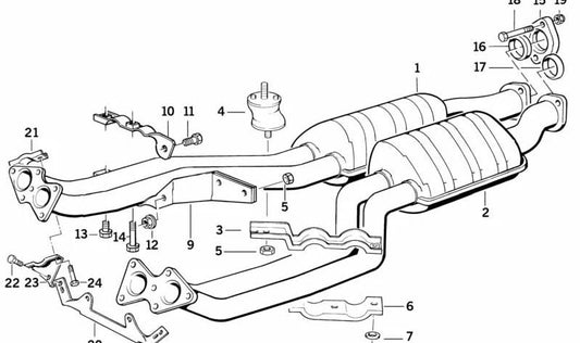 Tubo de escape trasero (silenciador) OEM 18101723293 para BMW E31. Original BMW.