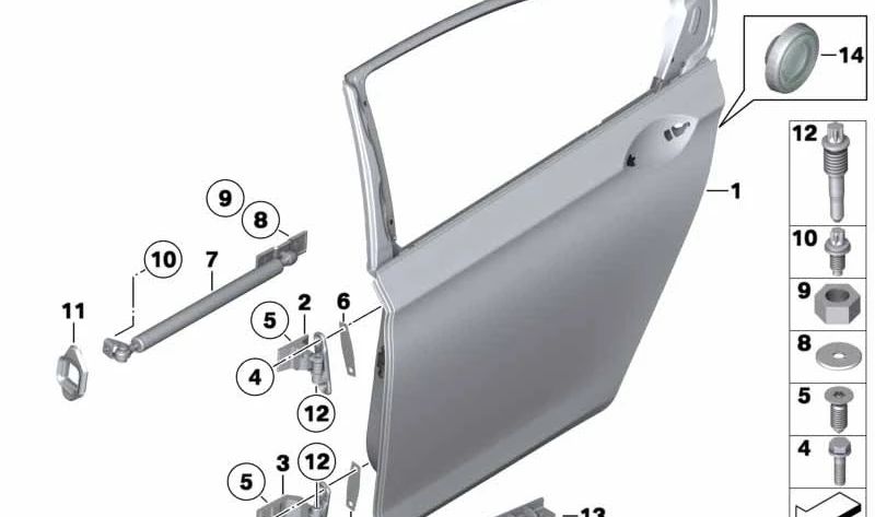 Türscharnier hinten rechts oben für BMW 7er F01, F02, F04 (OEM 41007203988). Original BMW