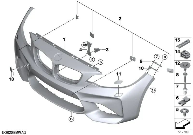 Carcasa paragolpes imprimada delantera para BMW F87, F87N (OEM 51118068533). Original BMW.