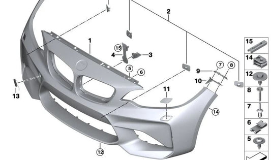 OEM -gedruckter Vorderstoßstange 51118746835 für BMW F87 (M2). Original BMW.