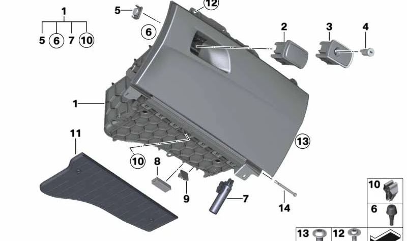 Guantera para BMW F20, F21, Serie 2 F22, F23, F87 (OEM 51169232970). Original BMW