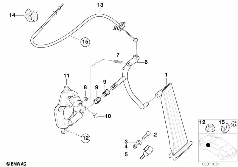 Throttle cable for BMW 3 Series E46 (OEM 35411166204). Original BMW.