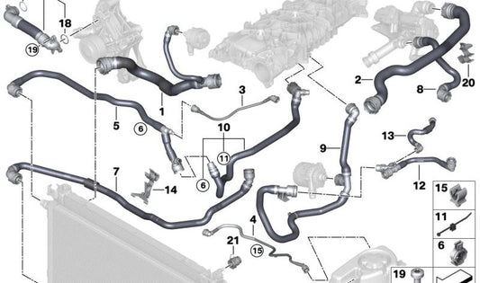 Manguera para bomba de agua eléctrica para BMW G30N, G31N, G32N (OEM 17129485194). Original BMW
