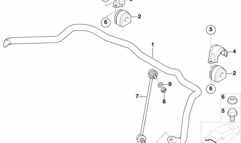 Cojinete de goma estabilizador para BMW X5 E53 (OEM 31351097021). Original BMW