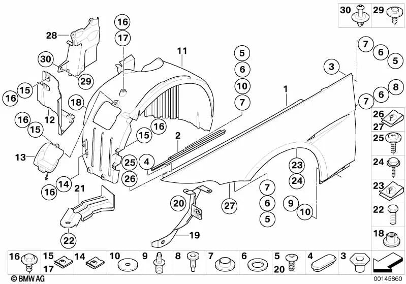 Soporte pared lateral inferior derecha para BMW Serie 6 E63, E63N, E64, E64N (OEM 51647060812). Original BMW.