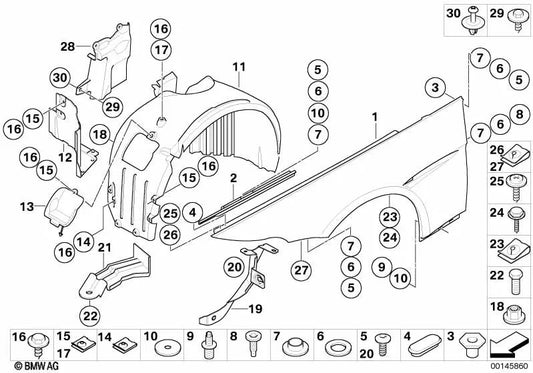 Refuerzo Pared Lateral Delantera Izquierda para BMW E63, E63N, E64, E64N (OEM 41357070467). Original BMW.