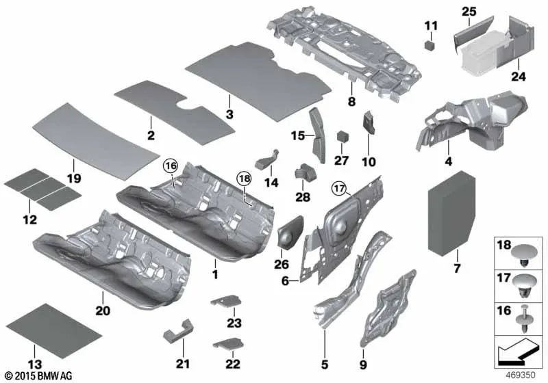 Rear right side sound insulation for BMW 4 Series F32 (OEM 51487284986). Original BMW.