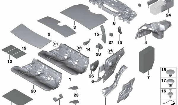 Aislamiento acústico maletero derecho para BMW F32, F82 (OEM 51477284146). Original BMW