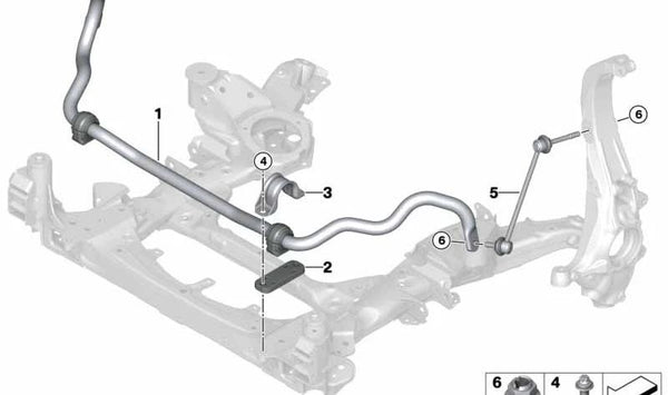 Estabilizador con Cojinete de Goma Delantero para BMW G05, G07 (OEM 31356877829). Original BMW