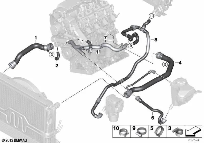 Manguera de Retorno del Depósito de Compensación para BMW E87, E90, E91 (OEM 17127789590). Original BMW.