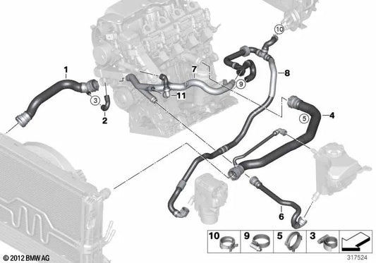 Expansion Tank Return Hose for BMW E87, E90, E91 (OEM 17127789590). Original BMW.